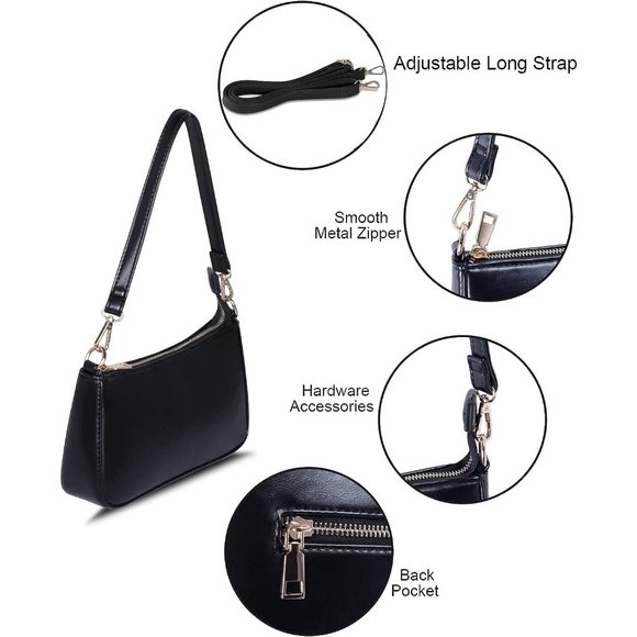 Nieimee Zhou Women Black Leather Shoulder Bag Classic Tote with Zipper Closure - Picture 4 of 11